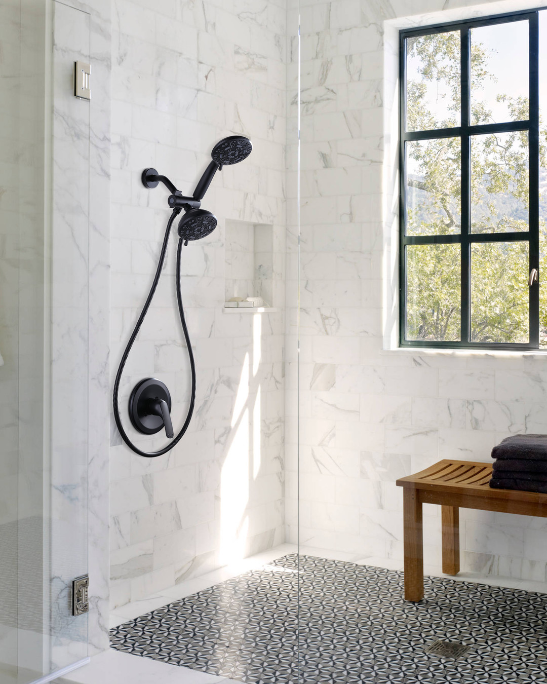 wowow matte black 7 spray patterns shower faucet system with handheld showerhead 3