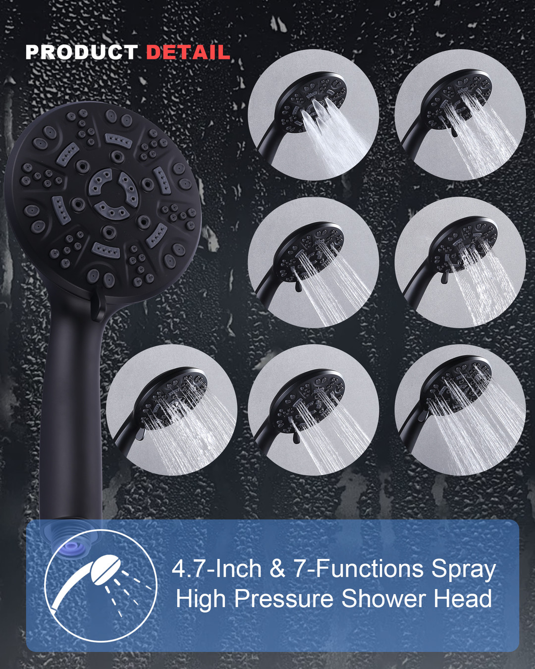 wowow matte black 7 spray patterns shower faucet system with handheld showerhead 4