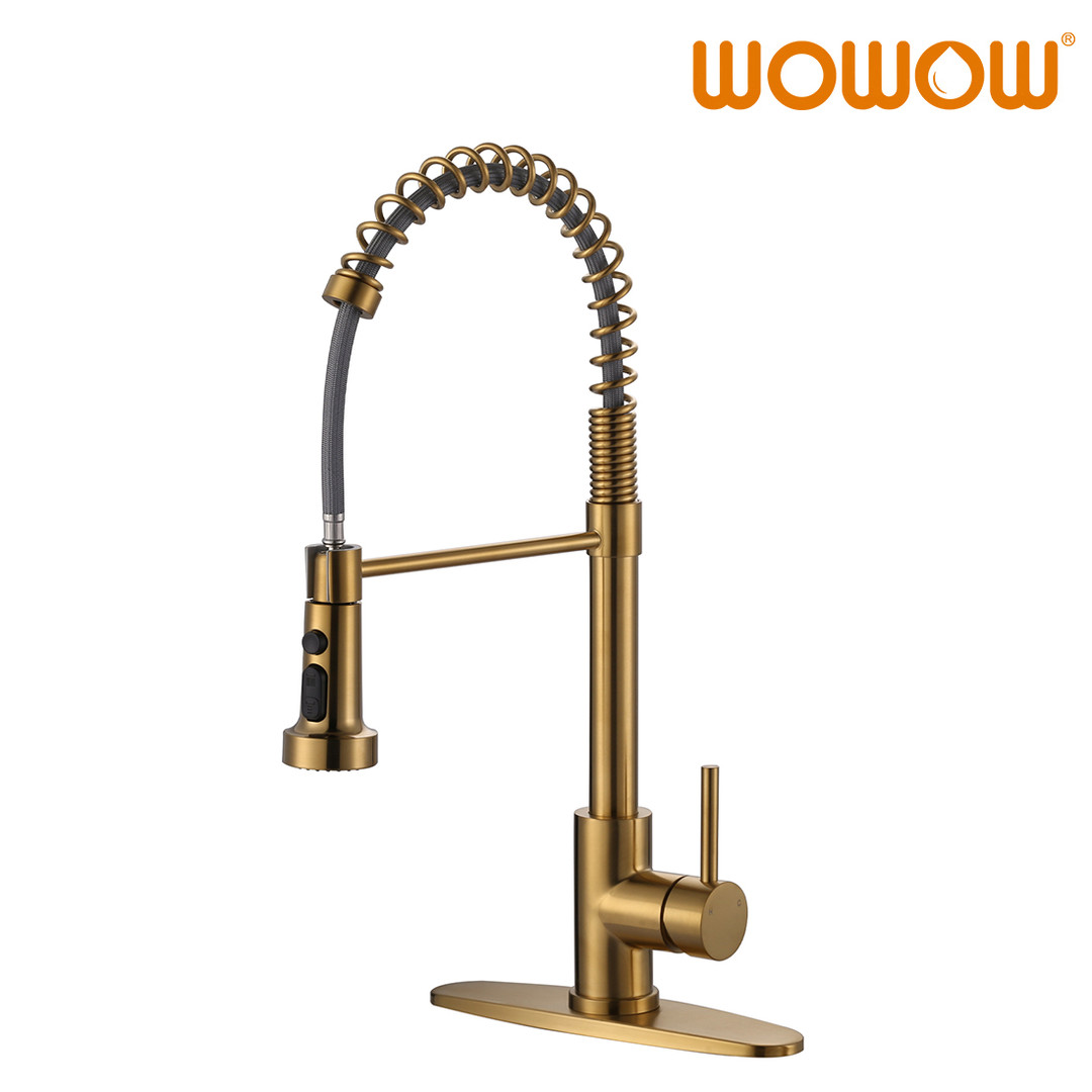 wowow single handle spring pull out kitchen faucet with deck plate 10