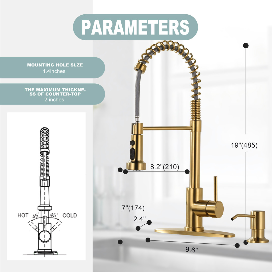 wowow single handle spring pull out kitchen faucet with deck plate 12