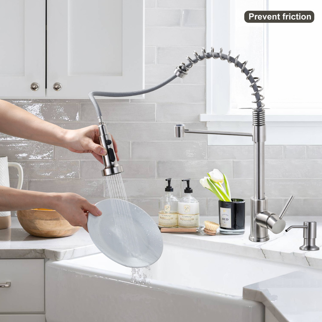 wowow single handle spring pull out kitchen faucet with deck plate 25