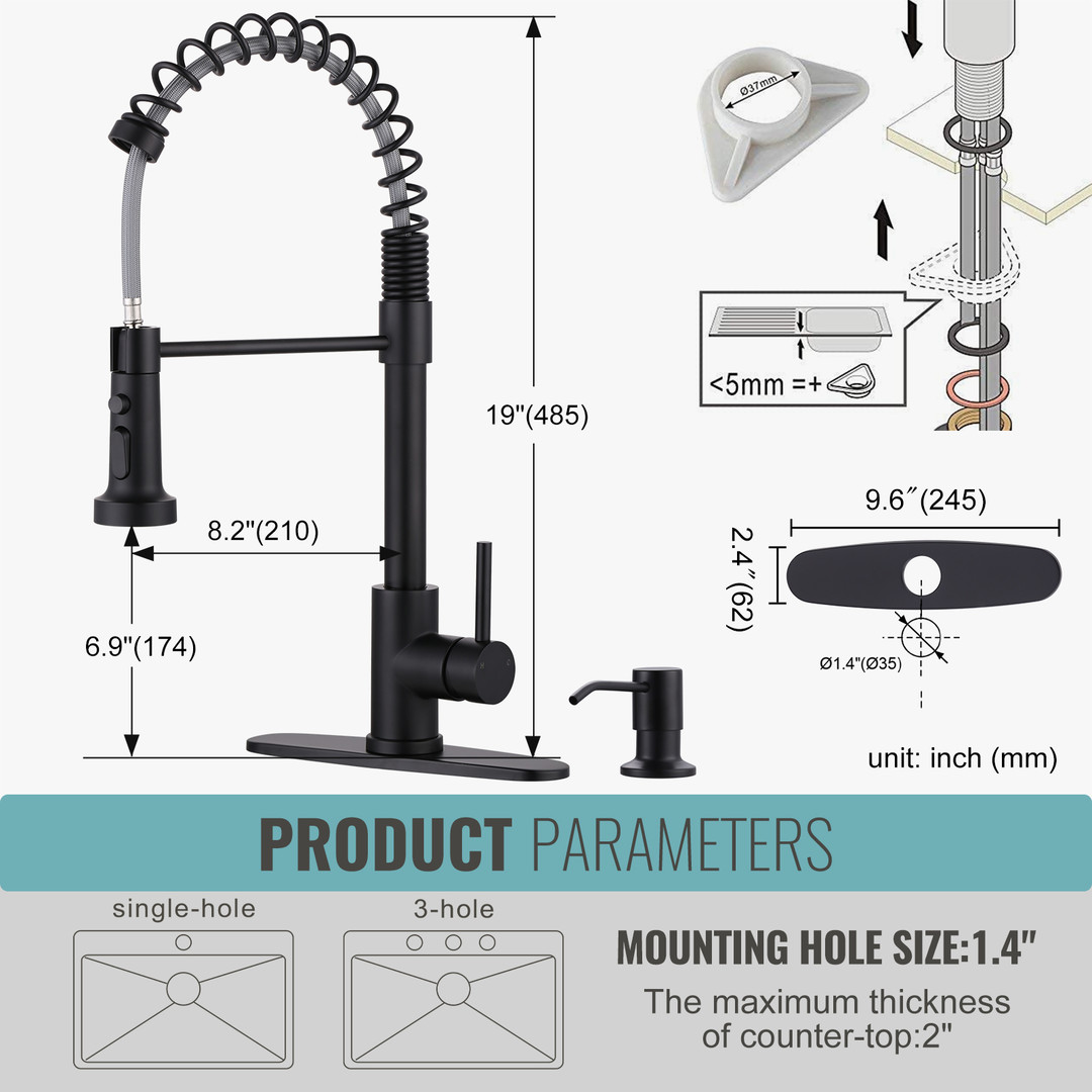 wowow single handle spring pull out kitchen faucet with deck plate 8