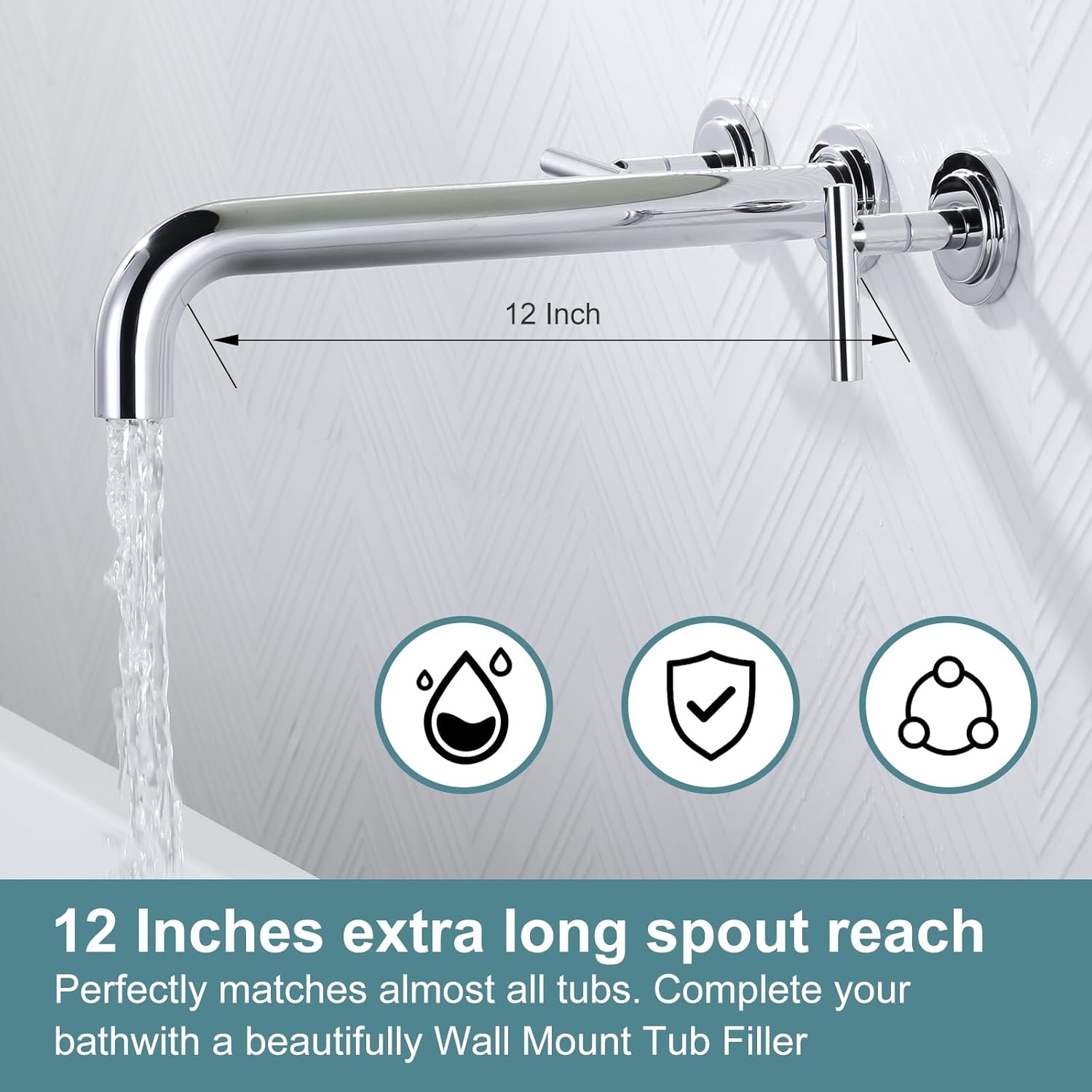 wowow chrome high flow two handles wall mount tub filler long spout reach 5