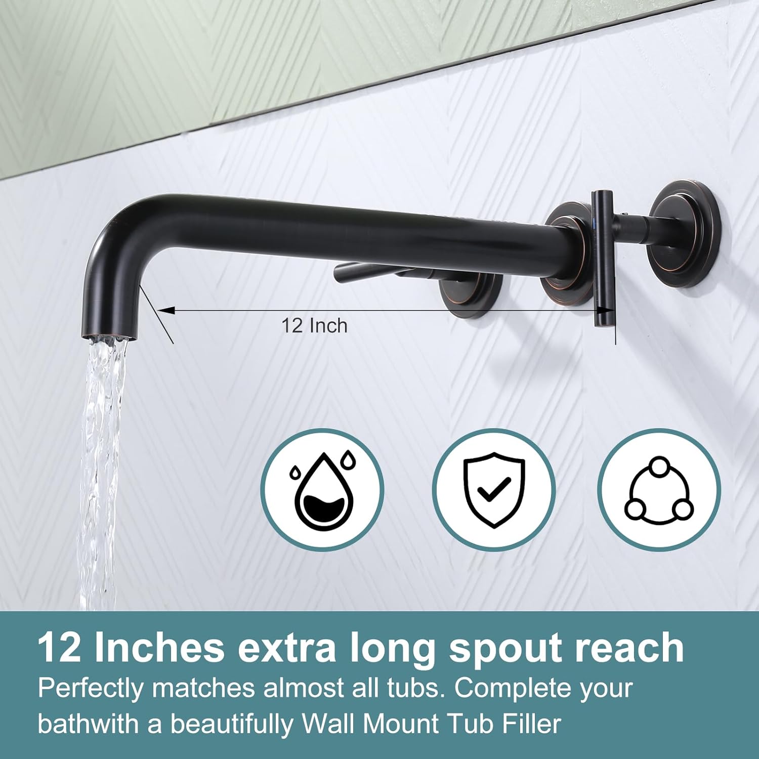 wowow oil rubbed bronze high flow two handles wall mount tub filler long spout reach 5