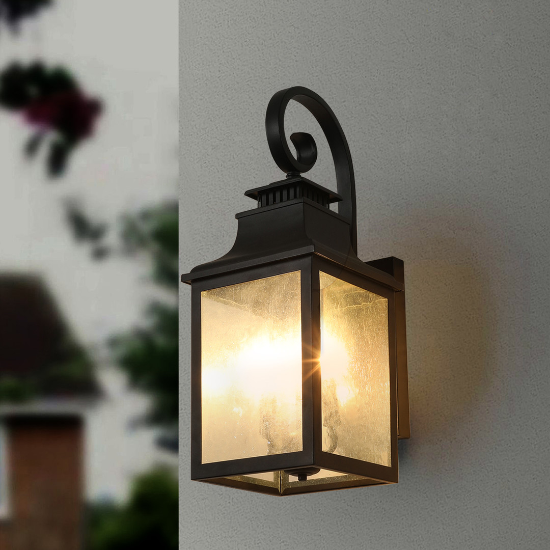 wowow 23 in 2 light black dusk to dawn outdoor hardwired wall lantern scone 2