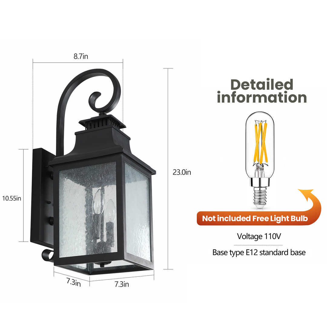 wowow 23 in 2 light black dusk to dawn outdoor hardwired wall lantern scone 6