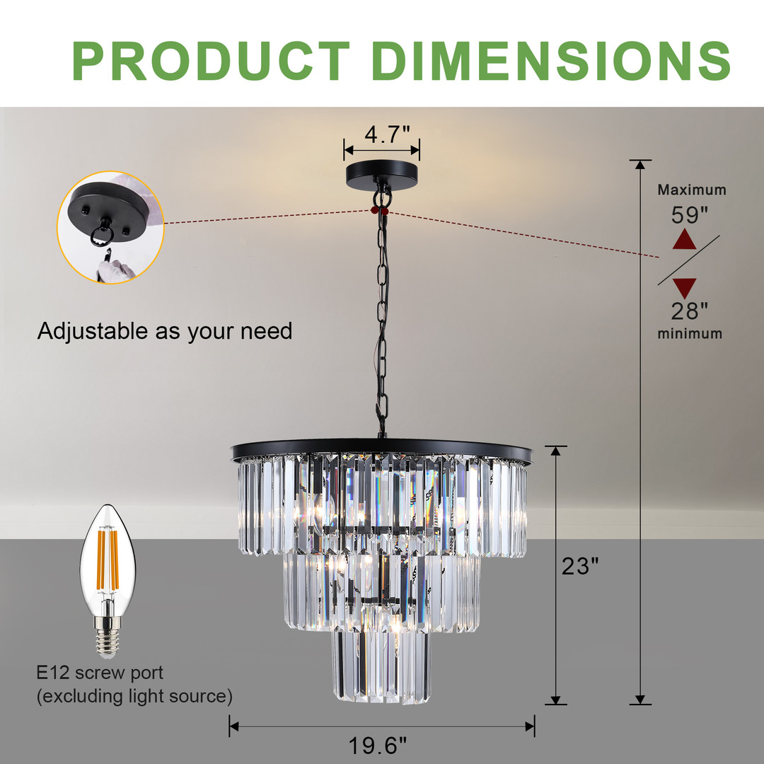 wowow 7 light black luxury crystal chandelier modern chandeliers hanging fixture ceiling light 8