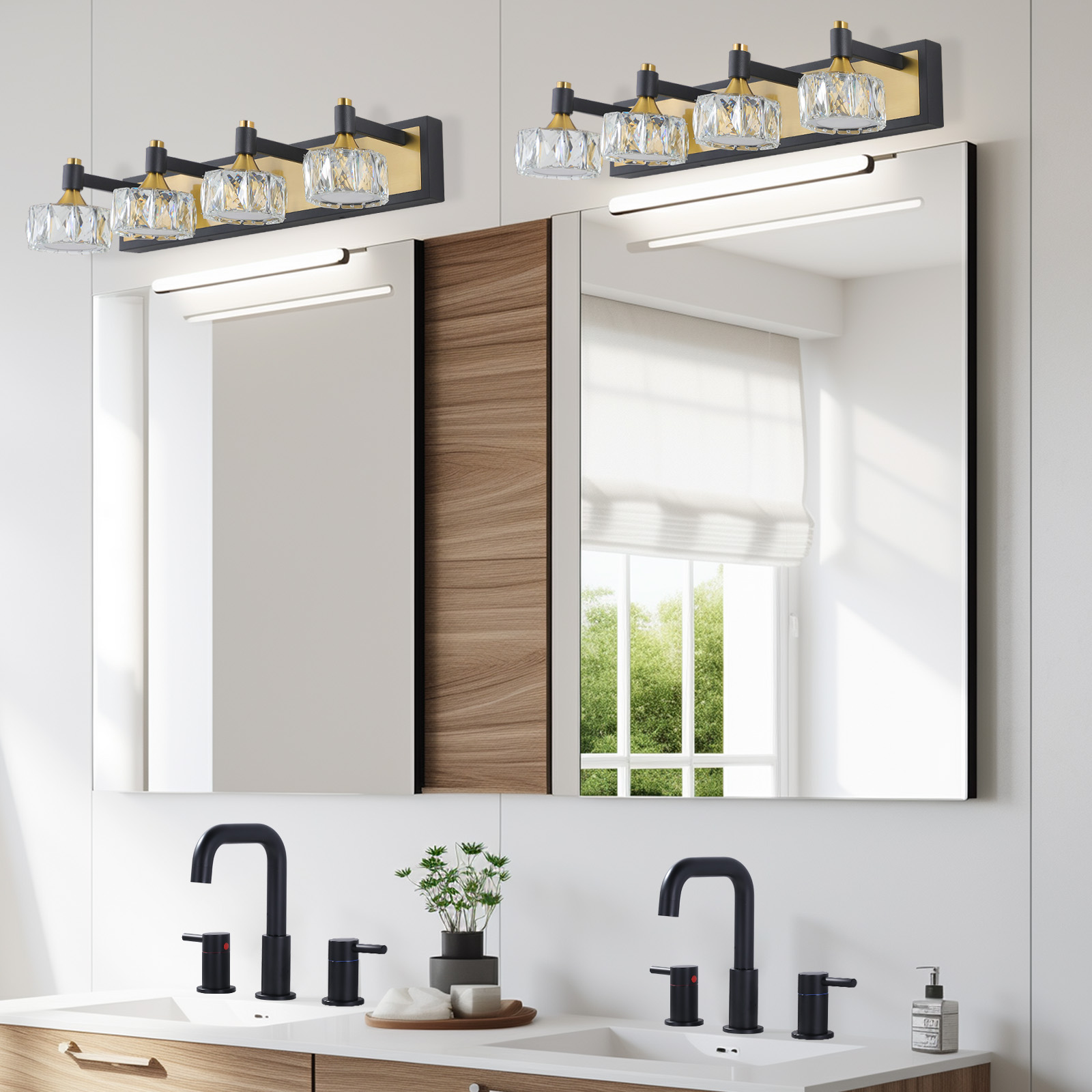 wowow black brass led 3 light bathroom vanity light bath wall lighting with crystal shades 6