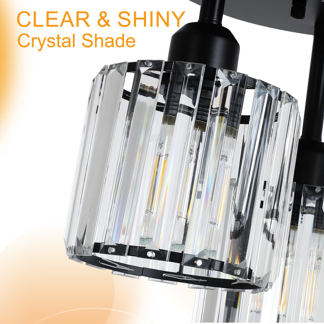 wowow modern 3 light crystal semi flush mount ceiling light with clear crystal shade in black 7