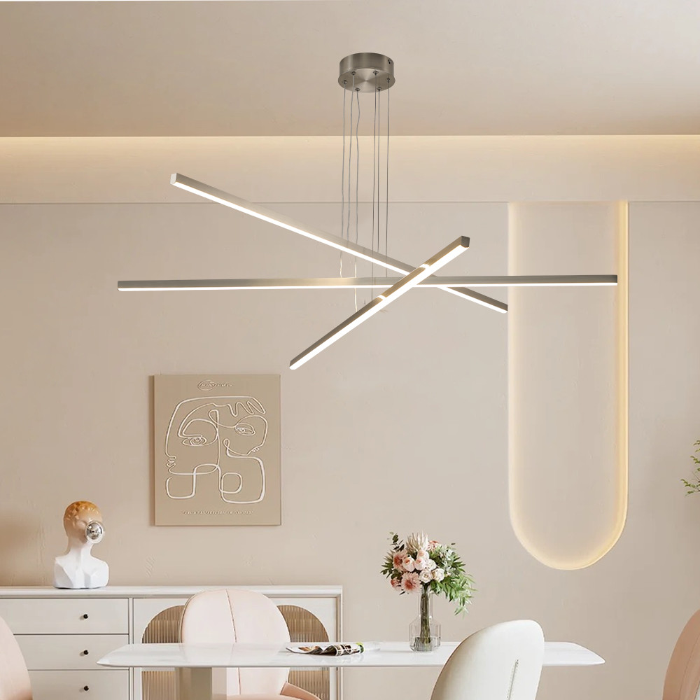 wowow modern 3 light dimmable integrated led silver aluminum linear pendant light 8